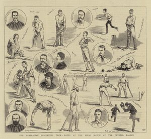 Det australske crickethold, noterer sig ved finalekampen i Crystal Palace